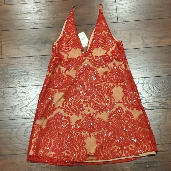 NWT Free People Womens Sequin Red Dress sz 8=M - Picture 3 of 11